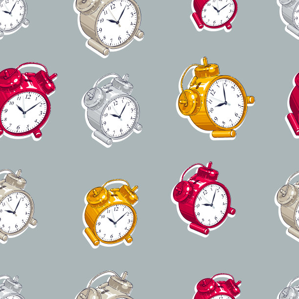 闹钟无缝背景，定时器，截止日期匆忙和唤醒概念，矢量壁纸或网站背景。图片下载
