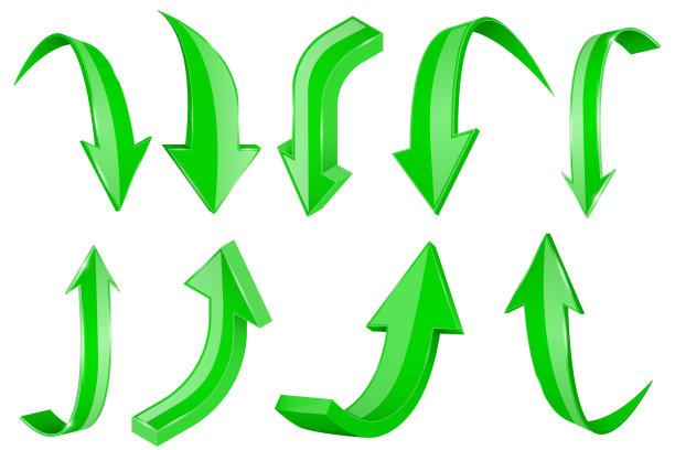 绿色3d闪亮箭头。设置向上和向下图标图片下载