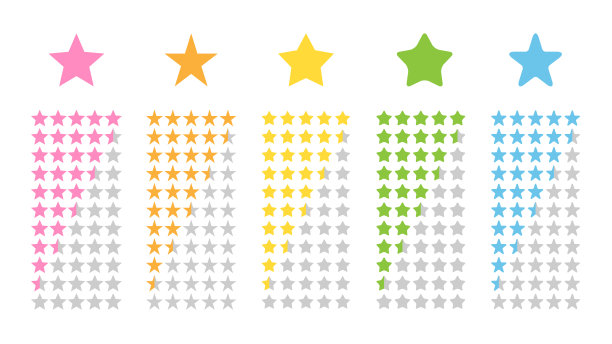 五星审查图标评级，矢量插图设计材料图片下载