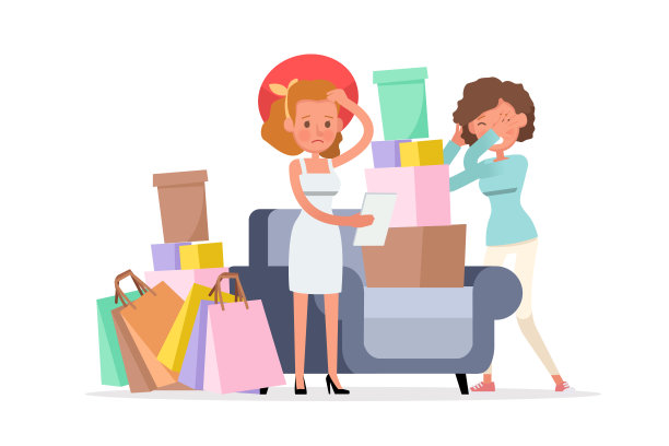 购物女性角色矢量设计。图片下载