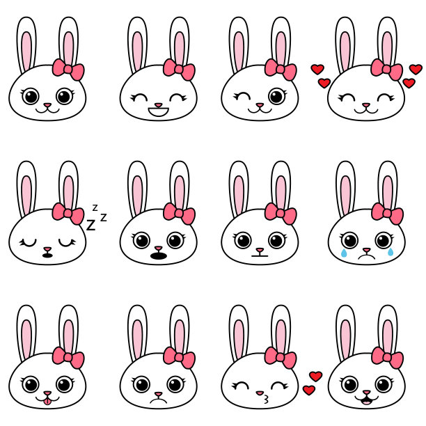 一套可爱的卡通兔子情绪图片下载