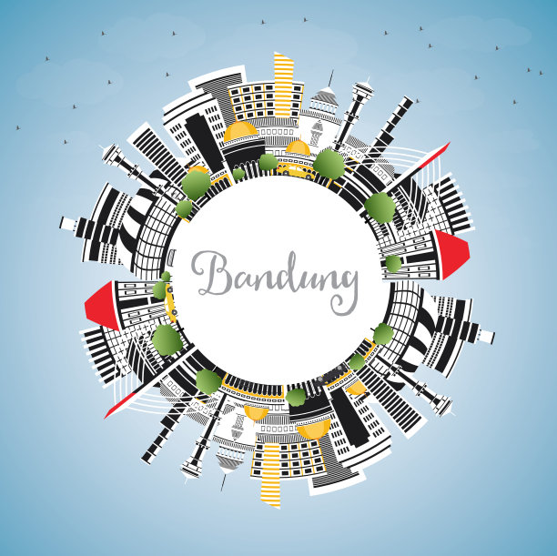 印度尼西亚万隆城市天际线与灰色的建筑，蓝天和复制空间。图片下载