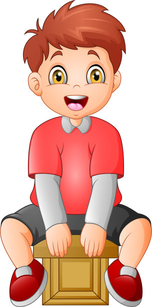 可爱的小男孩坐在立方体上图片下载