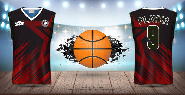 篮球制服和运动衫，背心和无袖衬衫运动模型模板，现实的平面设计前和后视图的展示，矢量EPS10完全可编辑和颜色变化。图片下载