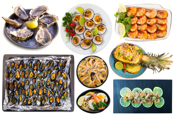 菜肴从海鲜孤立在白色图片下载