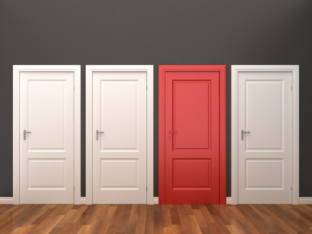 门在房间一红色- 3D渲染素材图片