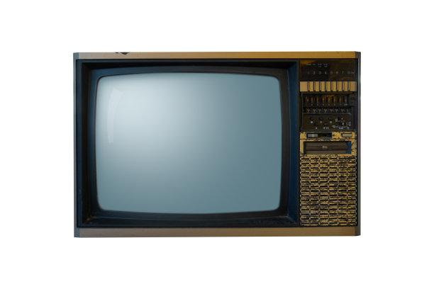 80年代的老式棕色电视孤立的白色。图片下载