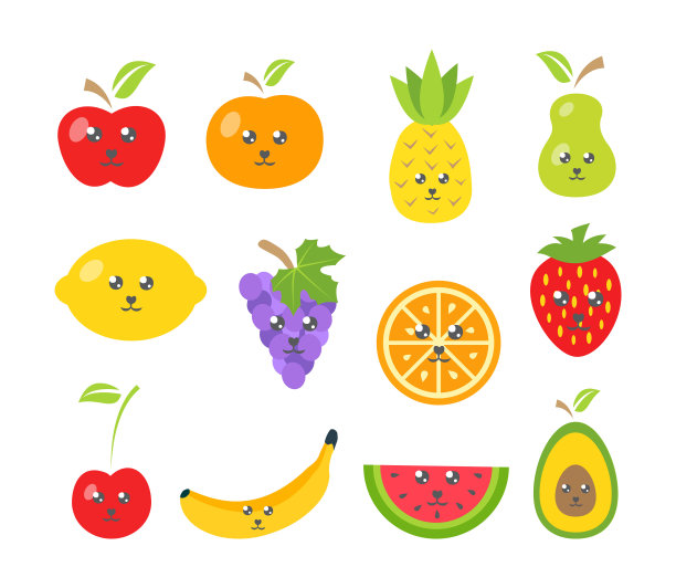 时髦的卡哇伊风格的可爱水果图片下载