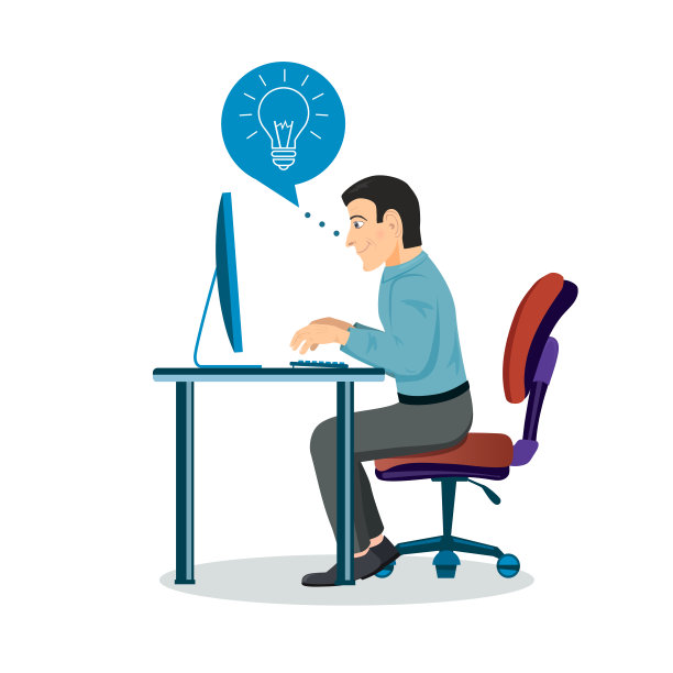 西装革履的商人在办公桌前的电脑前工作。图片下载