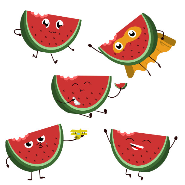 水彩超级友好的西瓜。角色设计。素材图片