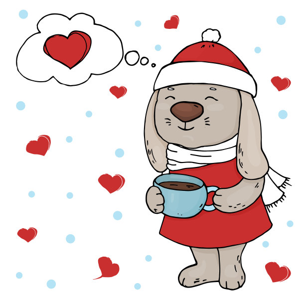 可爱可爱的兔子和一杯咖啡。热咖啡。彩色矢量插图素描风格。图片下载