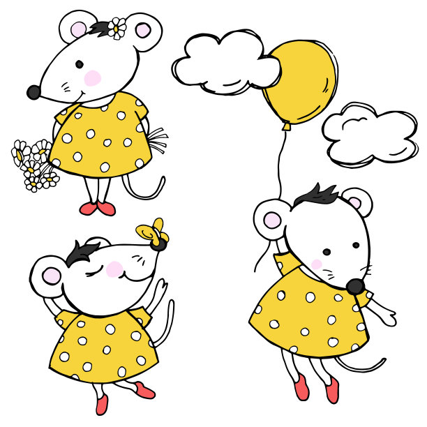 赛斯和可爱有趣的老鼠。矢量插图在素描风格。图片下载