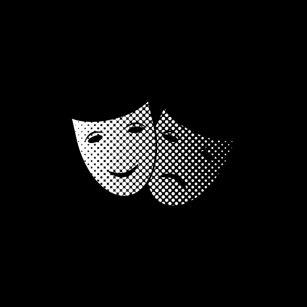 剧院图标与快乐和悲伤面具-白色矢量图标;半色调插图图片下载