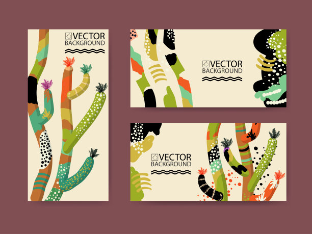抽象新潮的插画背景，海报，花式仙人掌多肉植物，风格平面和3d设计元素。独特的艺术封面，横幅，传单和海报。图片下载