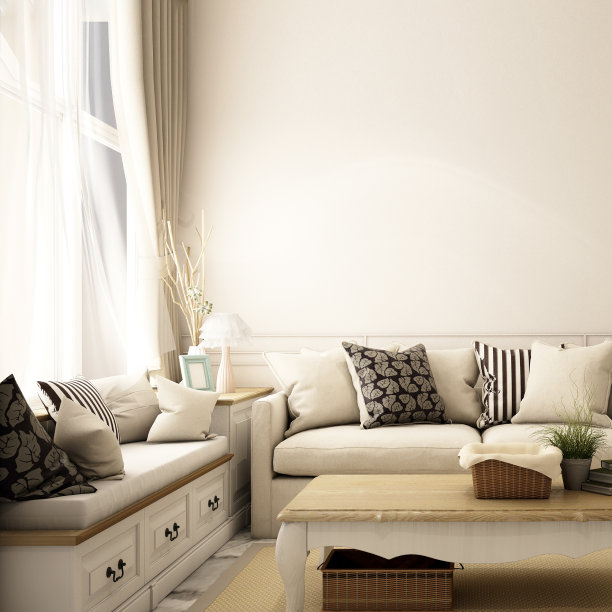 室内设计、床区、起居区、更衣区均采用现代古典风格，3d插画图片下载