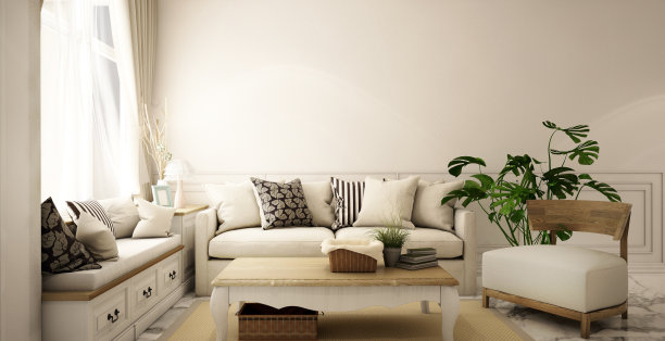 室内设计、床区、起居区、更衣区均采用现代古典风格，3d插画图片下载