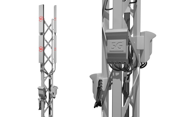 5G大型蜂窝网络塔孤立在白色高科技工业插图，3D插图图片下载
