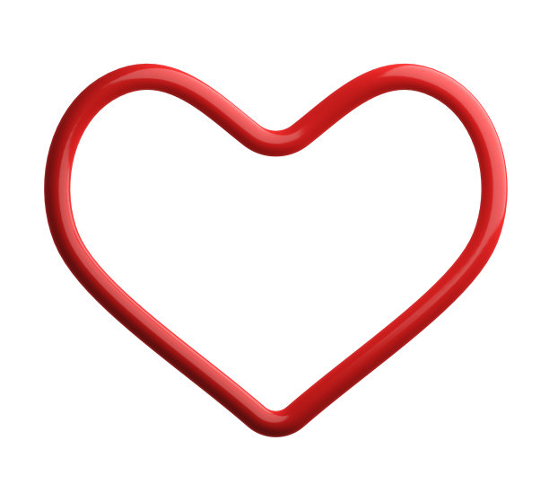 红心形状的回形针孤立在白色的背景为办公室业务概念情人节，附在纸上。3 d抽象插图图片下载