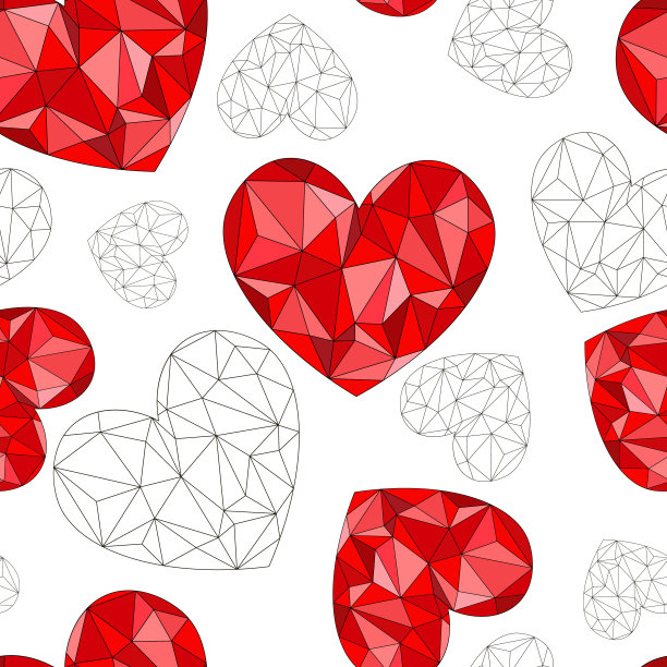 无缝模式的红心钻石在白色的背景图片下载
