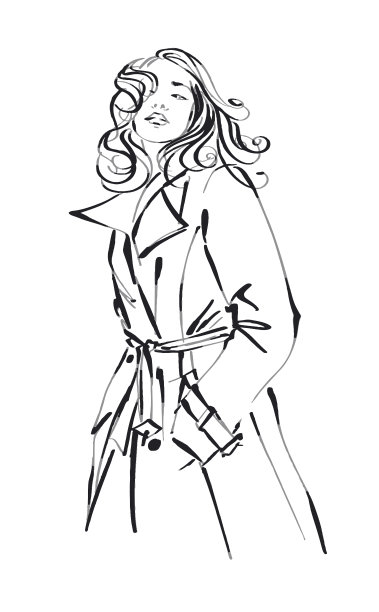 时尚女孩手绘素描。时尚插画，矢量。图片下载
