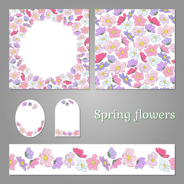 一套花装饰元素与春天的浅色花。图片下载