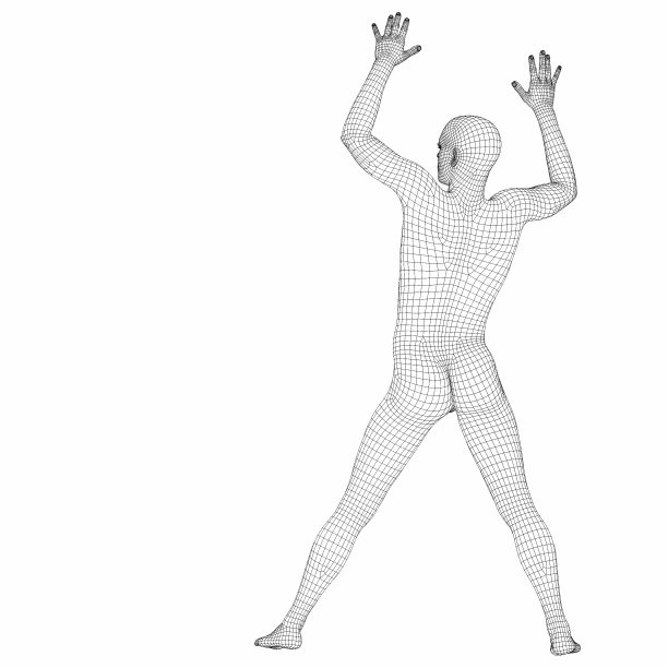 一个站立的线框男性半机械人的3D渲染。图片下载