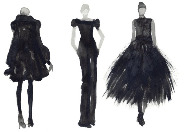 时尚插图的三个时尚的女孩在用墨水做的衣服图片下载