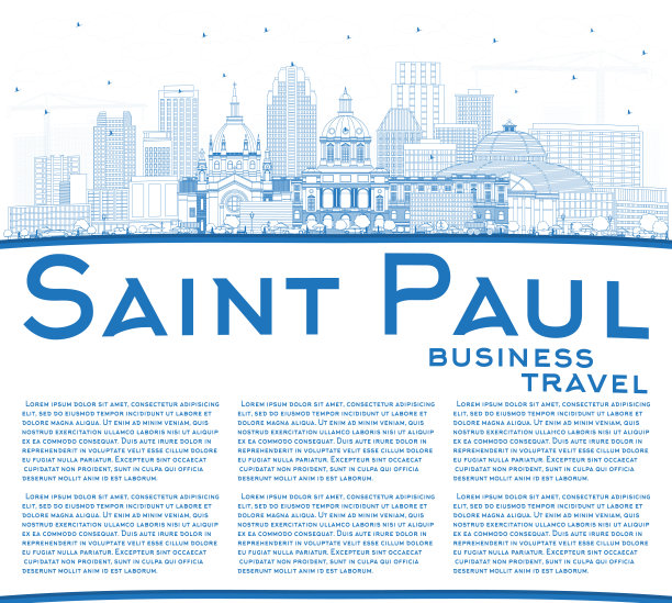 用蓝色建筑和复制空间勾勒出明尼苏达州圣保罗市的天际线。图片下载
