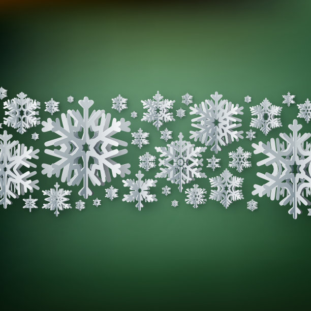 圣诞快乐，新年快乐纸雪花在绿色的背景。每股收益10图片下载