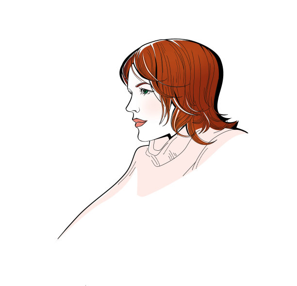 美丽的红发女孩与绿色的眼睛在侧面图片下载