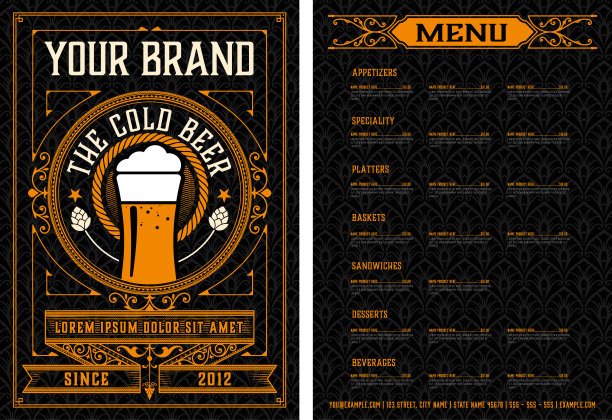 啤酒菜单。复古风格图片下载