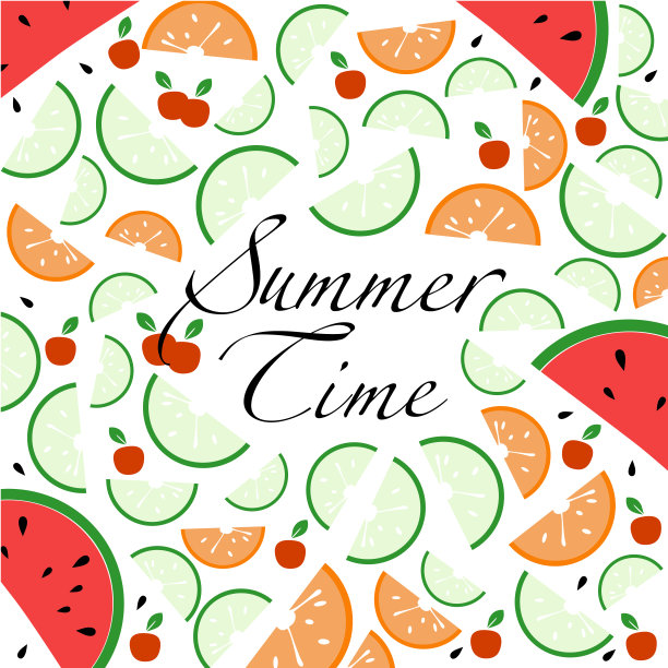矢量背景和文本关于夏天的时间，水果片，浆果，果汁飞溅。图片下载