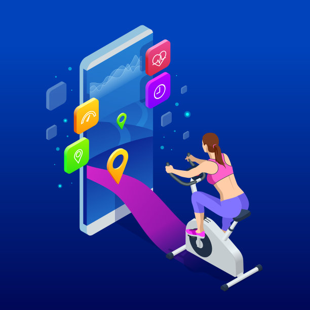 匀称身材的女子训练在家里锻炼健身自行车锻炼期间拿着手机。女性健康每周习惯应用程序图片下载