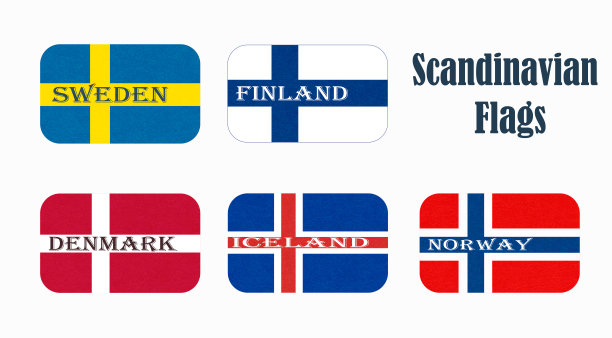 把斯堪的纳维亚国家的国旗围成圆圈图片下载