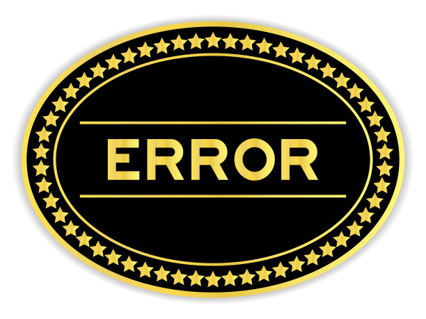 金色和黑色椭圆形贴纸与文字错误在白色背景图片下载