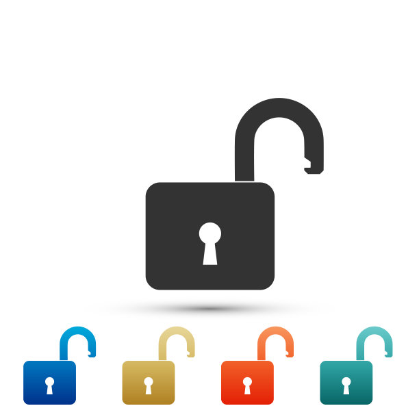 打开挂锁图标隔离在白色背景。锁的象征。在颜色图标中设置元素。矢量图图片下载