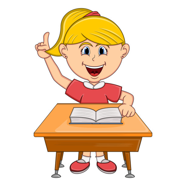 女孩学习与学校桌子卡通矢量插图图片下载