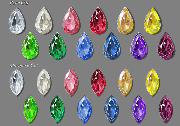 梨，侯爵夫人切割钻石和宝石在二十种不同的颜色图片下载