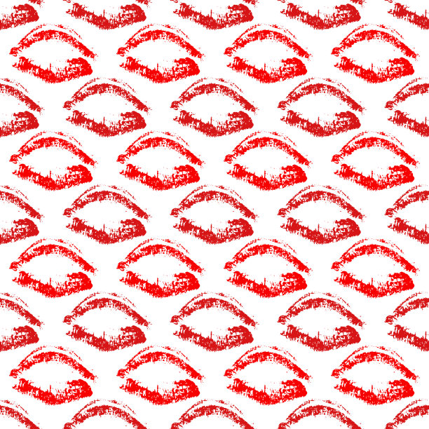 无缝图案红色口红吻在白色的背景。嘴唇打印矢量插图。适合制作情人节明信片、贺卡、纺织品设计、包装纸、化妆品包装等。图片下载