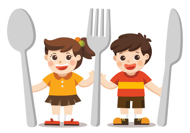 儿童菜单。孩子们用刀、匙、叉。图片下载