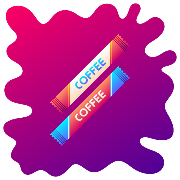 即时咖啡渐变平面图标与流体背景。图片下载