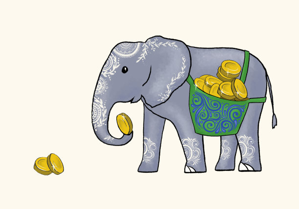 大象带着一个袋子收集硬币图片下载