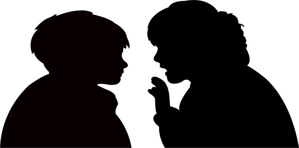 两个孩子聊天，剪影矢量图片下载