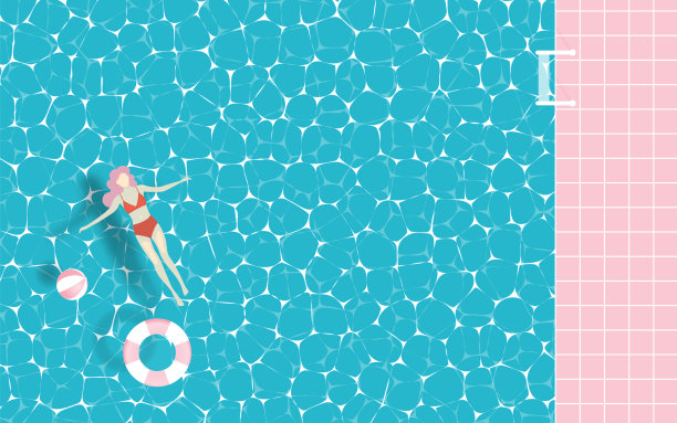 女人漂浮在纸艺术风格和柔和的颜色的游泳池图片下载