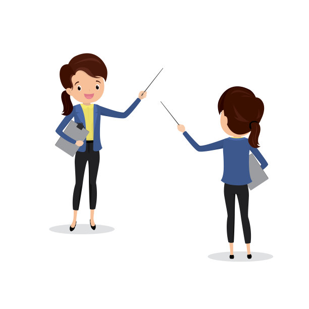 欧洲女商人，手拿指示器，前后视图图片下载