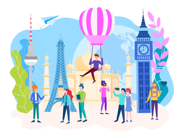 在观光旅游中，我们的游客步行、拍照、看风景、听导游讲解图片下载