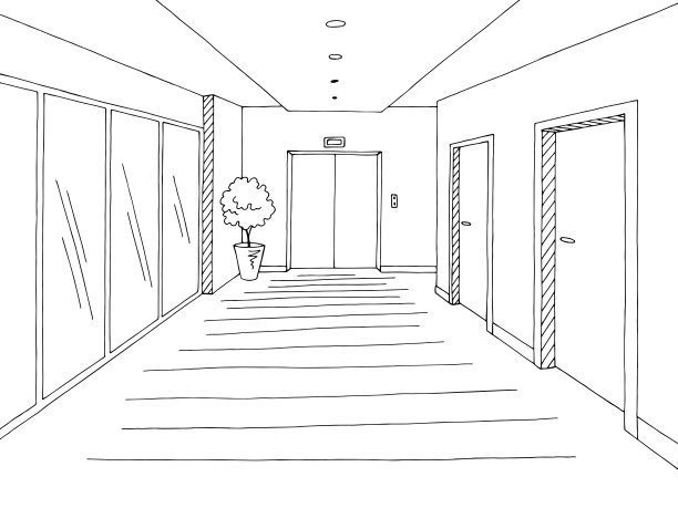 走廊图形黑白室内草图插图矢量图片下载