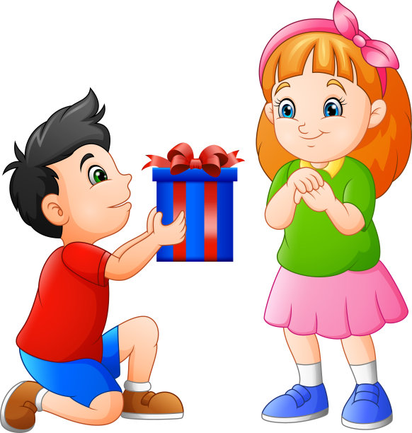 小男孩给女孩礼物图片下载