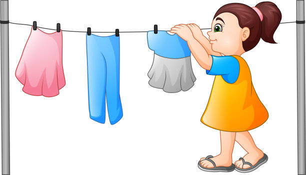 卡通小女孩挂衣服图片下载