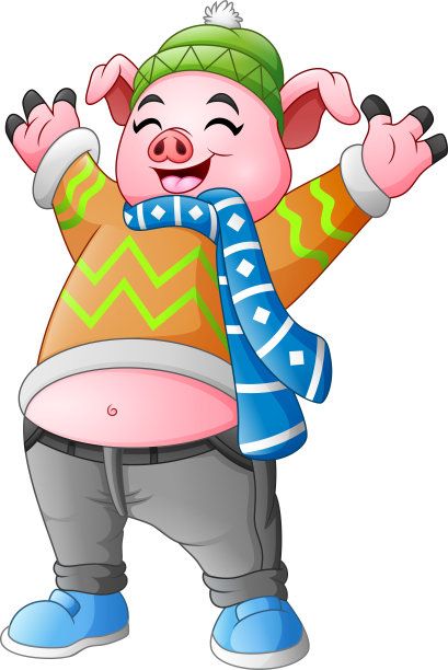 卡通快乐猪在冬天的衣服图片下载